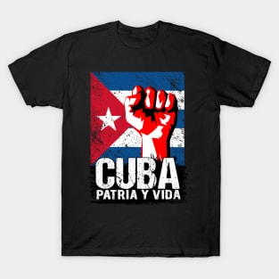 Cuba Patria Y Vida Patriotic Distressed Design T-Shirt